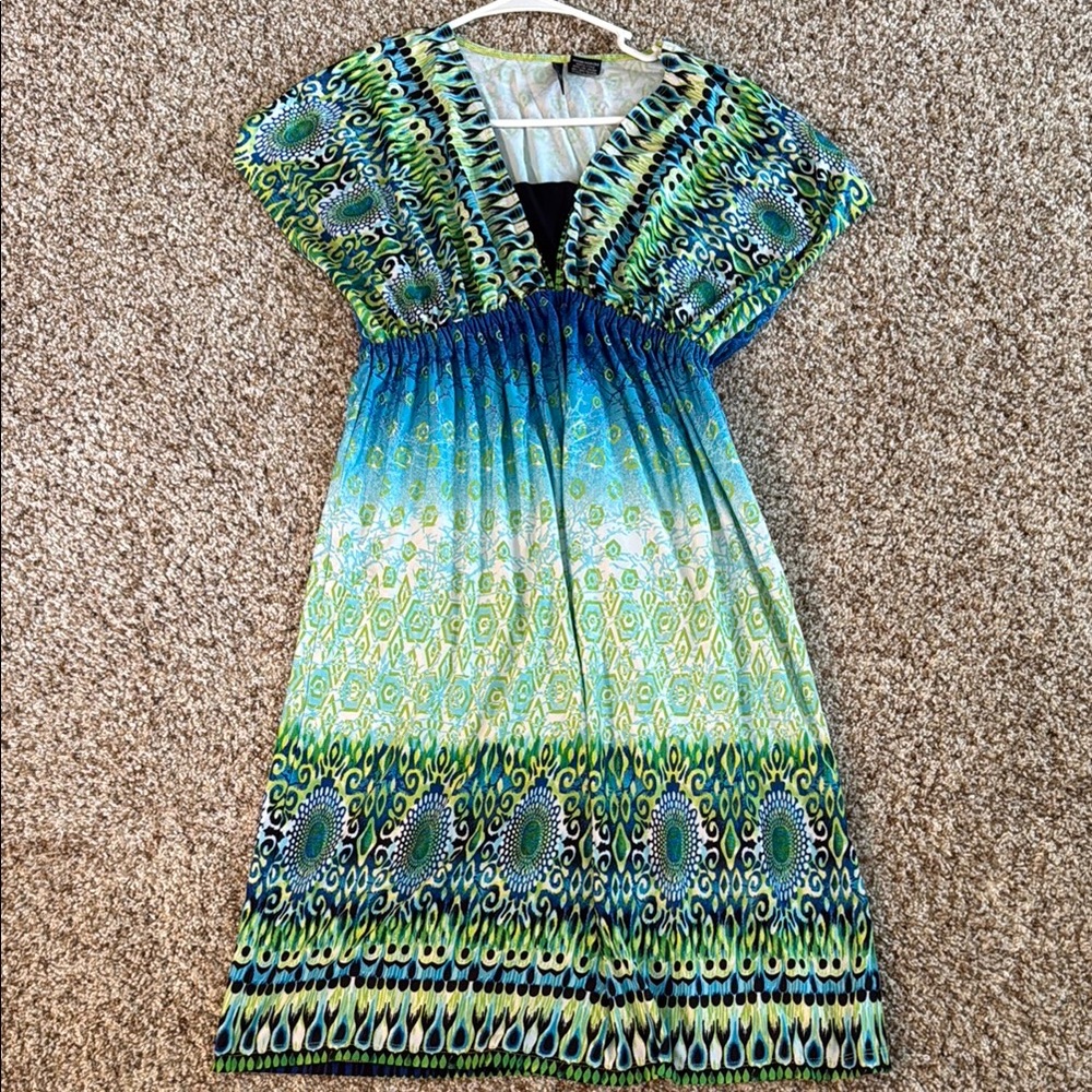Vibrant Blue and Green Patterned Dress